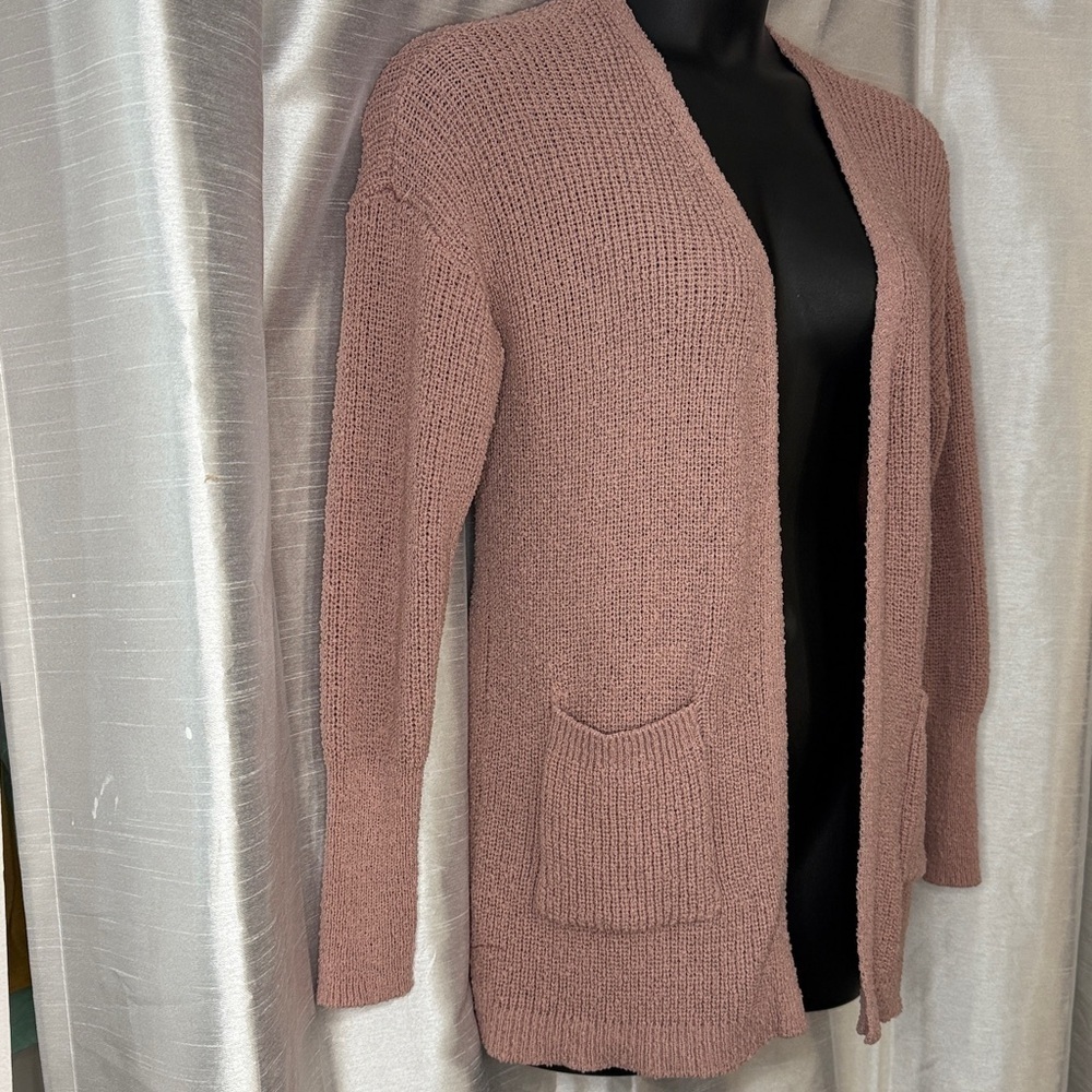 Rachel Zoe Open Cardigan Sweater Pink Long Sleeve Pockets Duster Women’s Small - Picture 2 of 7